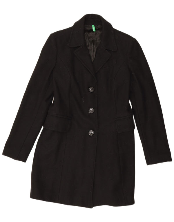 BENETTON Womens Overcoat IT 48 XL Black Cotton