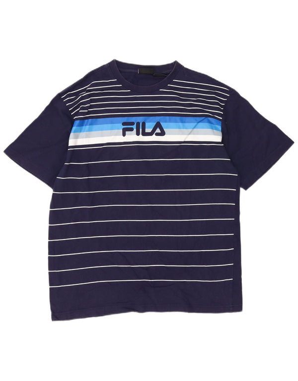 T-shirt grafica da uomo Fila Top grande in cotone a righe blu navy
