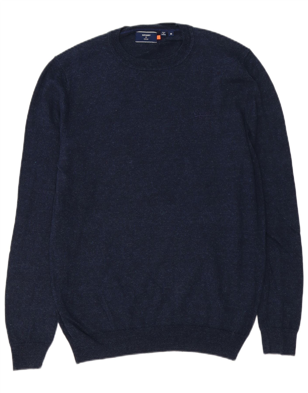 Maglione da uomo girocollo SUPERDRY in cotone screziato blu navy medio