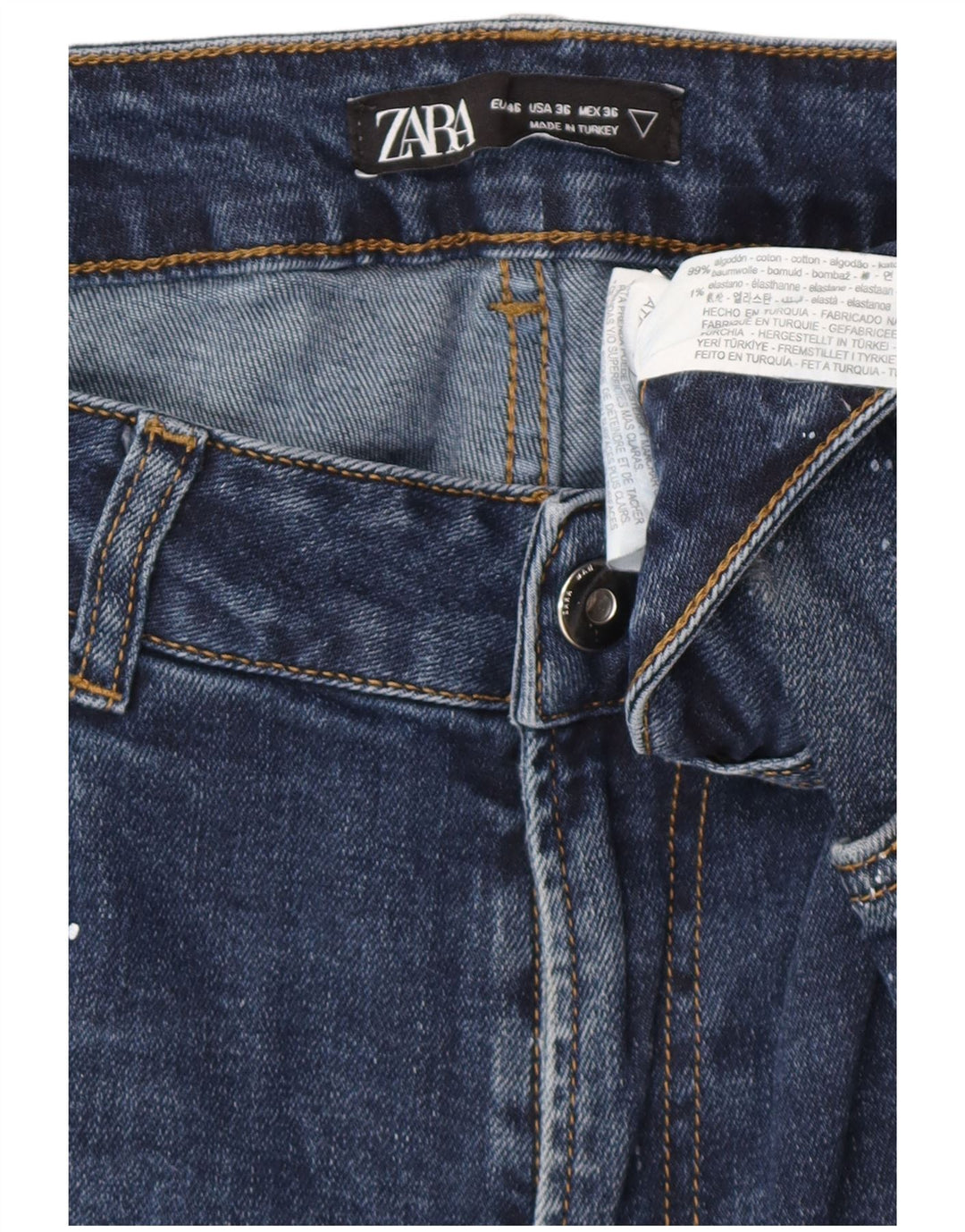 Jeans skinny effetto invecchiato ZARA da uomo EU 46 XL W36 L30 cotone maculato blu