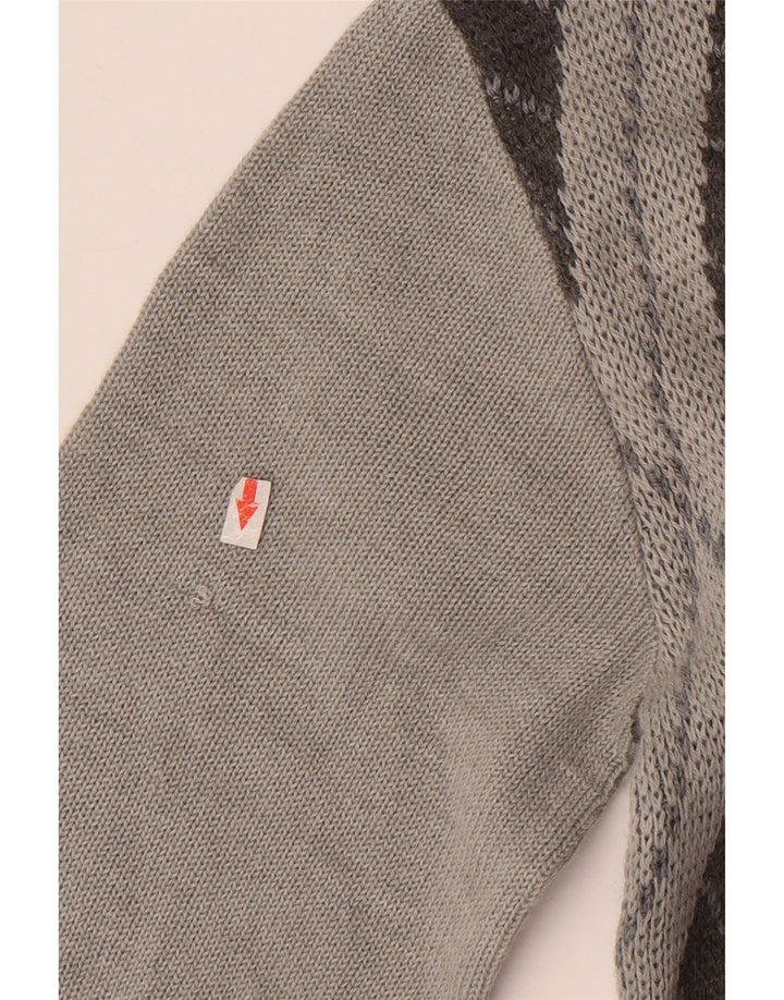 Maglione vintage da uomo con collo alto IT 52 Lana grande grigio a rombi/diamante
