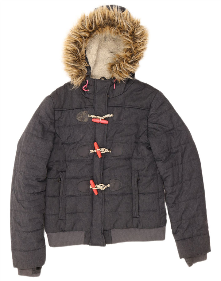 Giacca imbottita con cappuccio da donna Superdry UK 12 medio blu navy poliestere