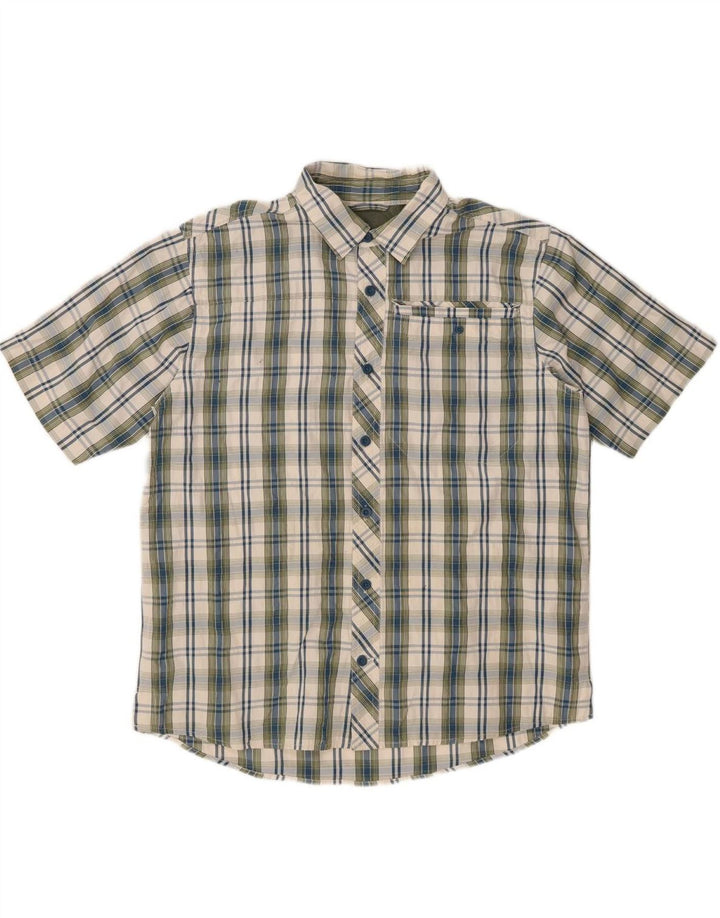 EDDIE BAUER Camicia a maniche corte da uomo Poliestere a quadri kaki medio