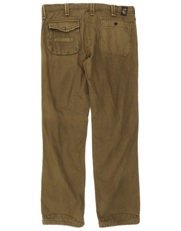 Vintage Mens Straight Chino Trousers IT 54 2XL W38 L33 Khaki Herringbone
