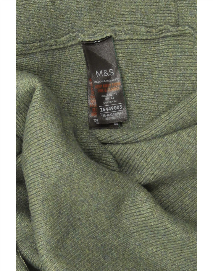 Maglione cardigan aperto lungo da donna Marks & Spencer UK 16 grande kaki