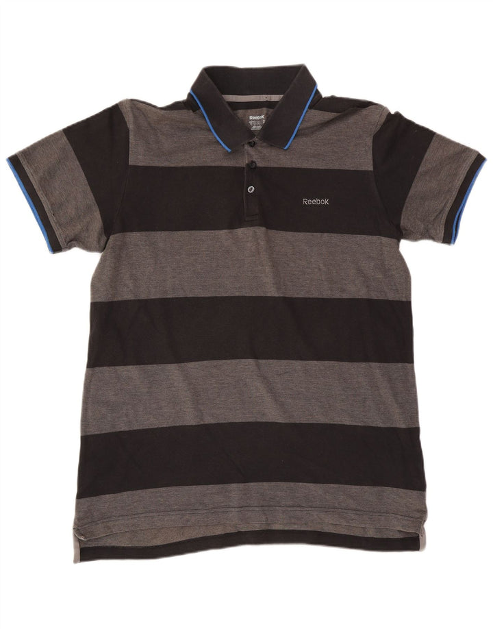 Polo da rugby da uomo Reebok grande in cotone a righe grigie