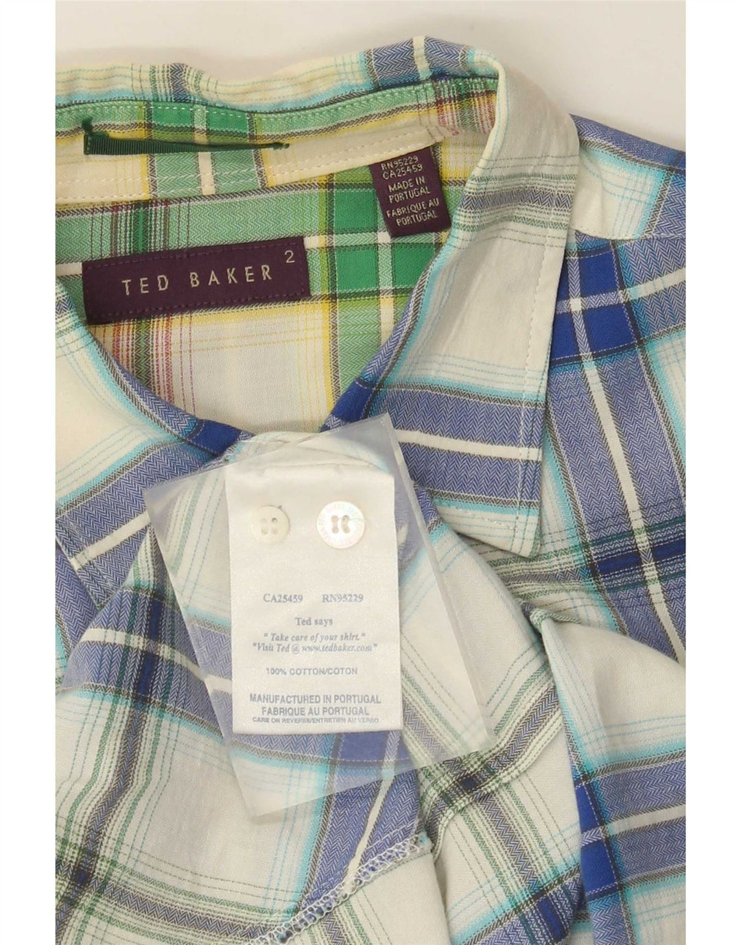 Ted Baker Camicia in flanella da uomo taglia 2 piccolo cotone scozzese blu