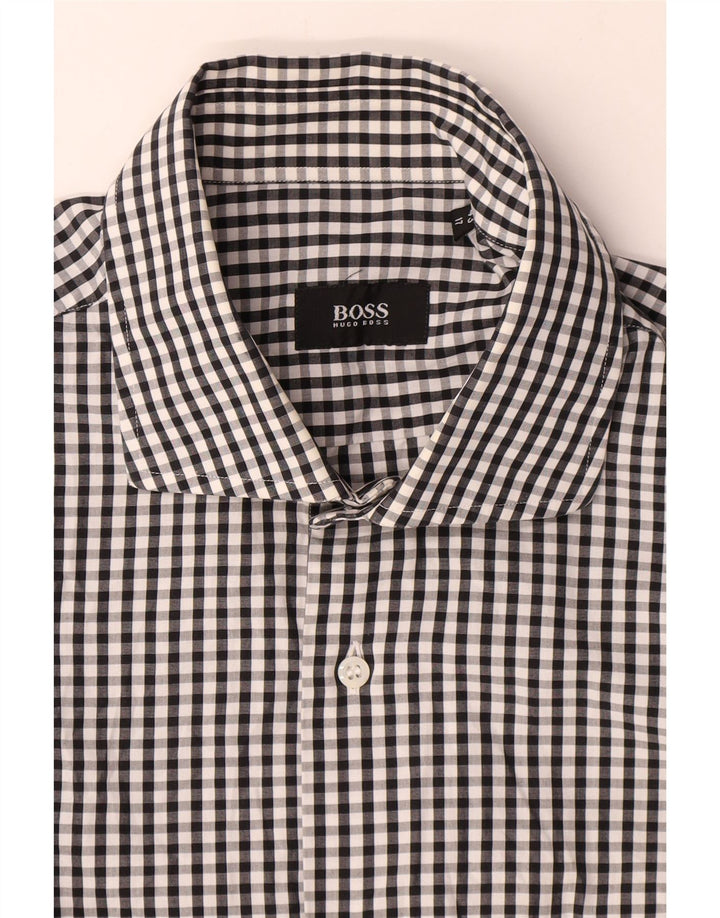 Camicia da uomo Hugo Boss taglia 43 17 XL cotone a quadretti nero