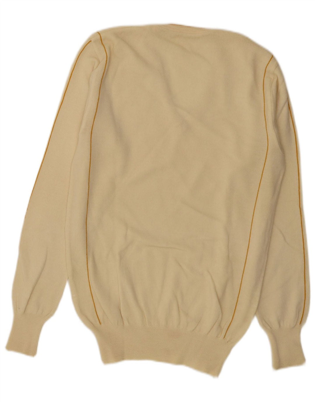 Maglione vintage da uomo con scollo a V in lana a righe bianco sporco medio