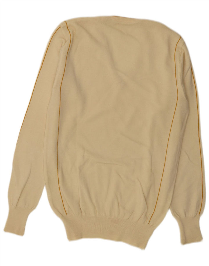 Maglione vintage da uomo con scollo a V in lana a righe bianco sporco medio