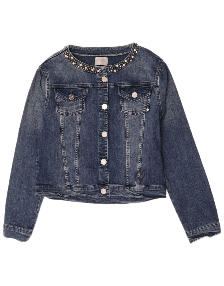 Giacca in denim vintage da donna corta UK 18 XL cotone blu