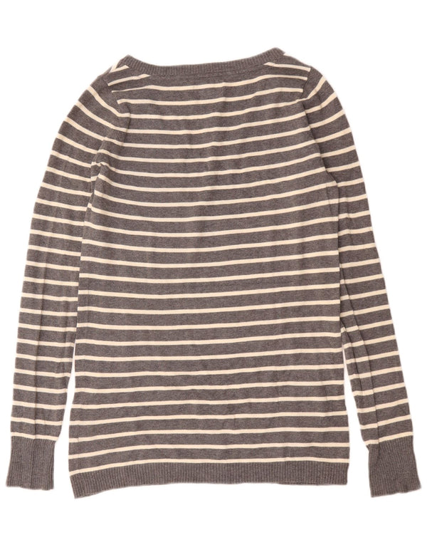 Maglione maglione con scollo a V da donna Ralph Lauren UK 14 Cotone a righe grigio medio