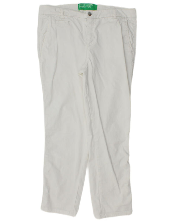 Pantaloni chino dritti da donna BENETTON UK 14 Large W34 L26 Cotone bianco