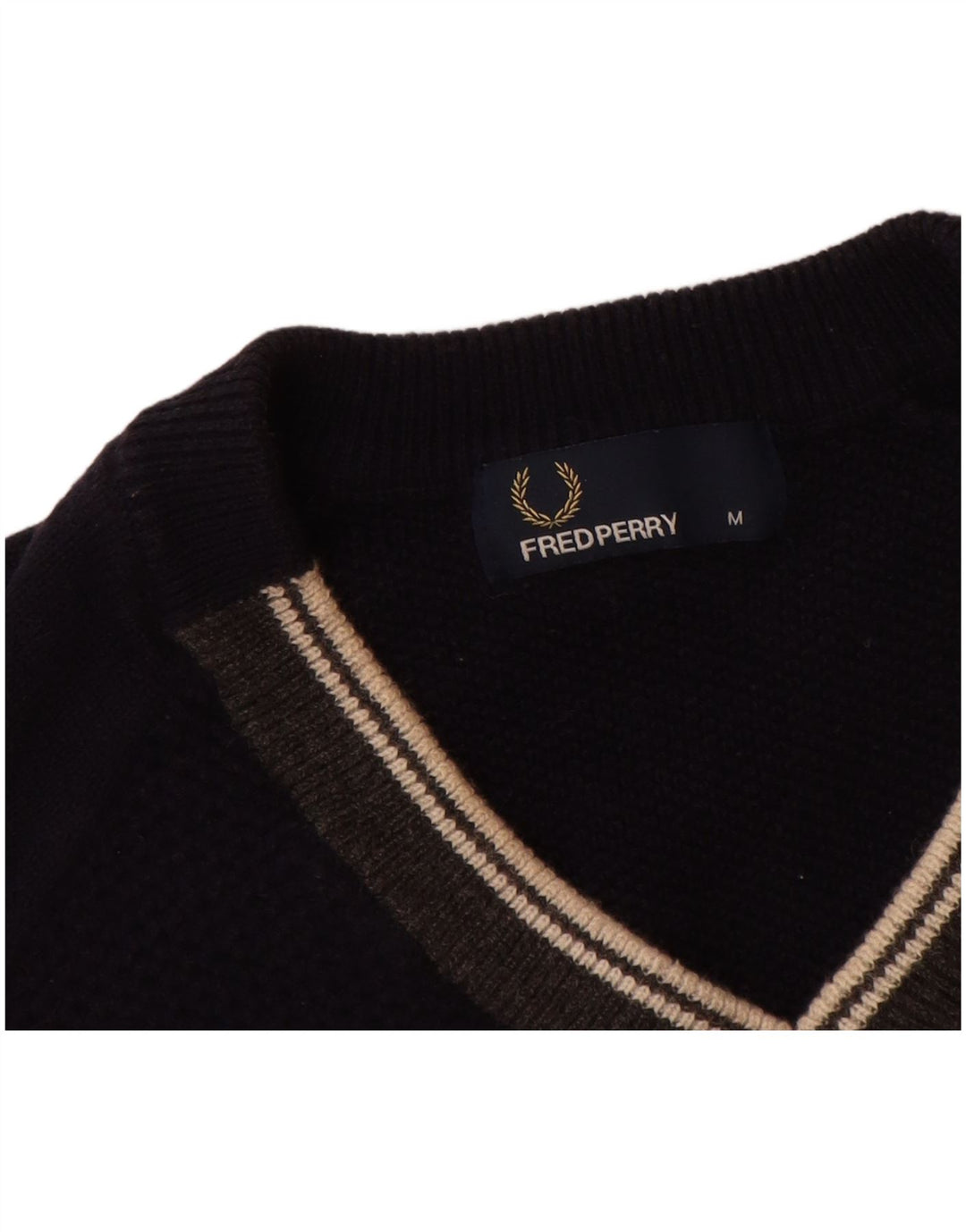 FRED PERRY Maglione da uomo con scollo a V in lana blu navy medio