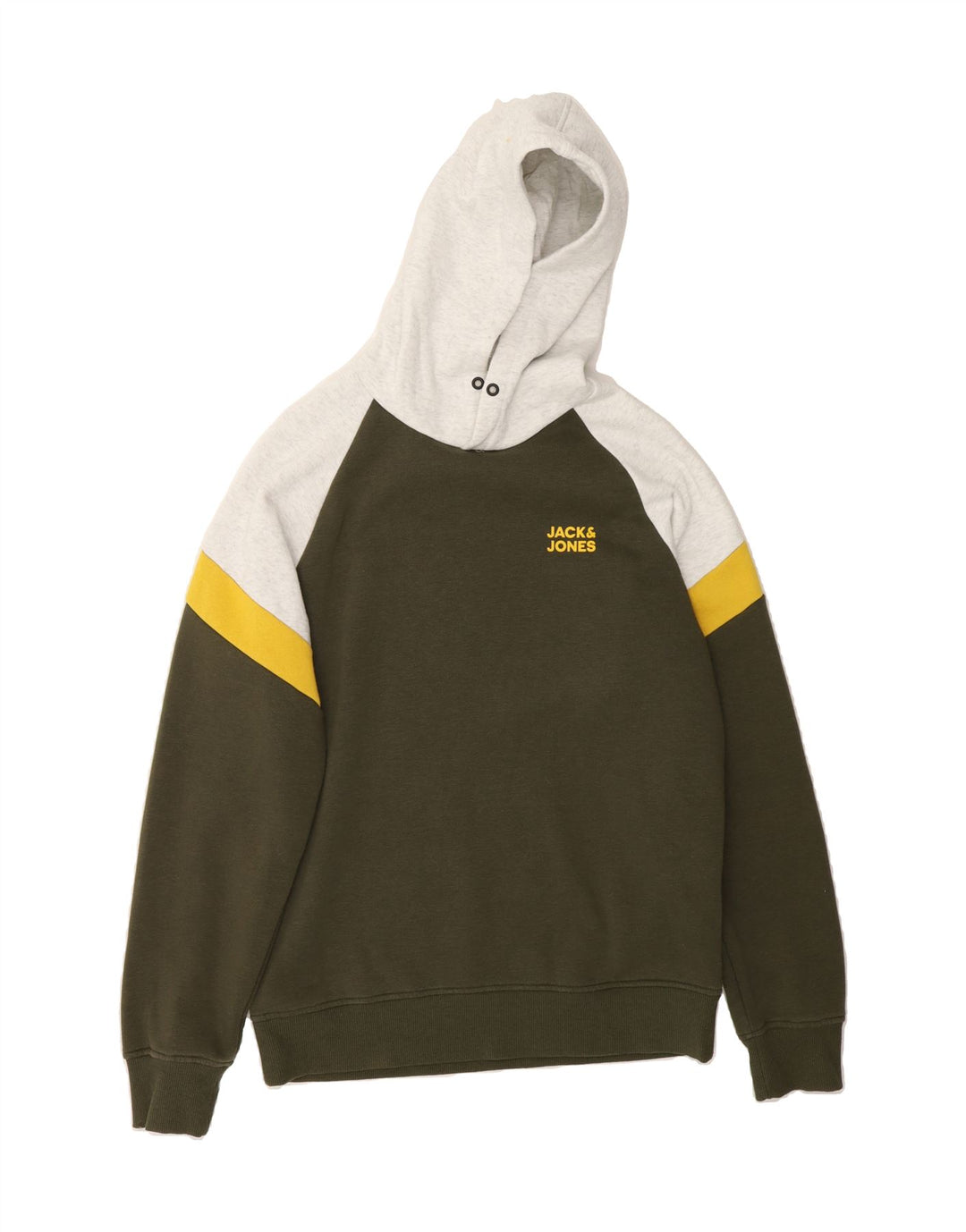 JACK & JONES Mens Hoodie Jumper Medium Khaki Colourblock Cotton Vintage Jack & Jones and Second-Hand Jack & Jones from Messina Hembry 