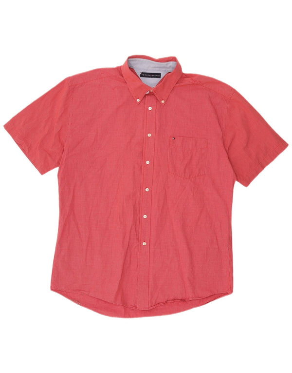 Camicia a maniche corte da uomo Tommy Hilfiger XL in cotone a quadretti rosso