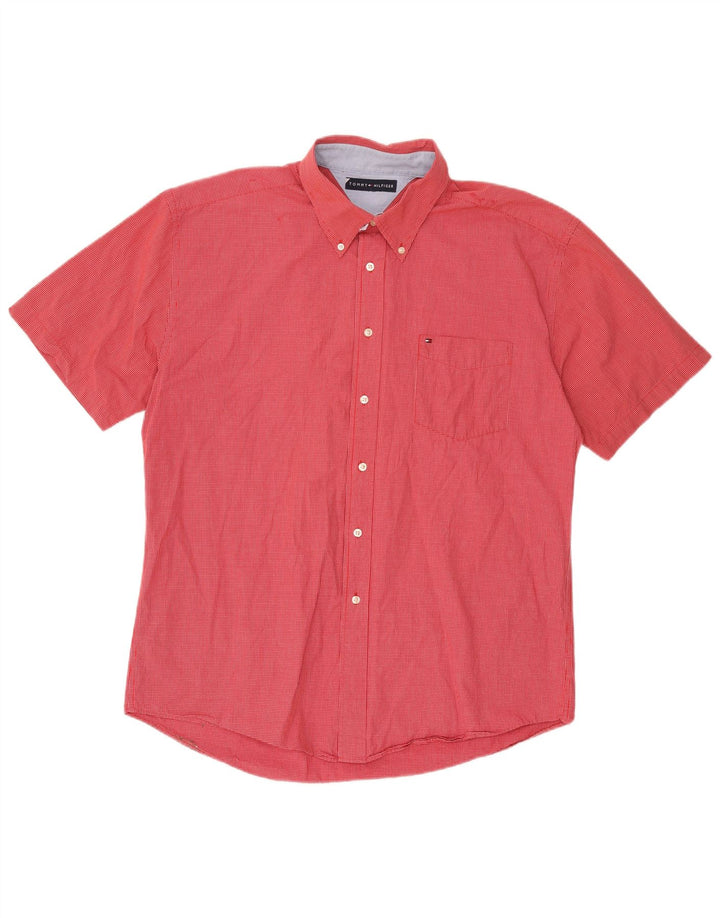 Camicia a maniche corte da uomo Tommy Hilfiger XL in cotone a quadretti rosso