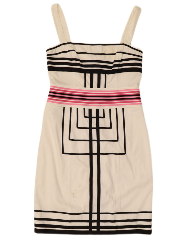 Karen Millen Abito tubino senza maniche da donna UK 12 Medio Bianco geometrico