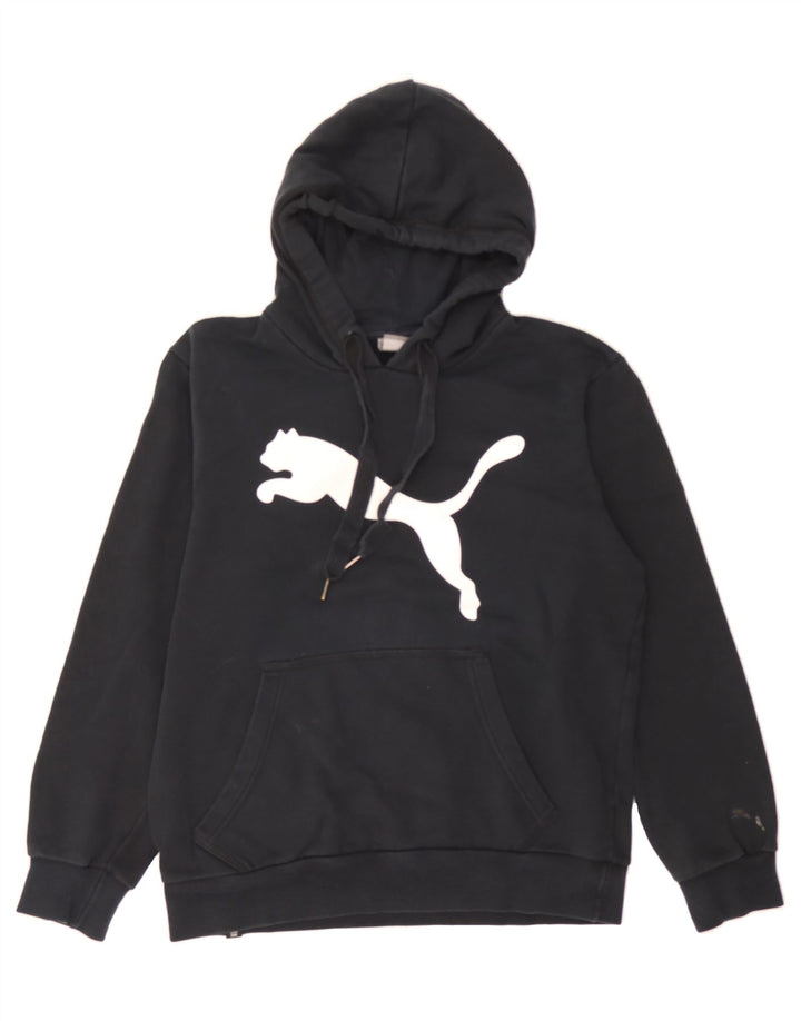 PUMA Mens Graphic Hoodie Jumper Small Black Cotton Vintage Puma and Second-Hand Puma from Messina Hembry 