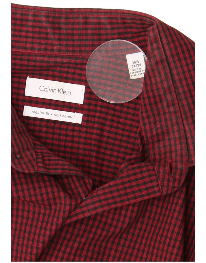 CALVIN KLEIN Camicia da uomo vestibilità regolare taglia 16 1/2 Large in cotone a quadretti rossi