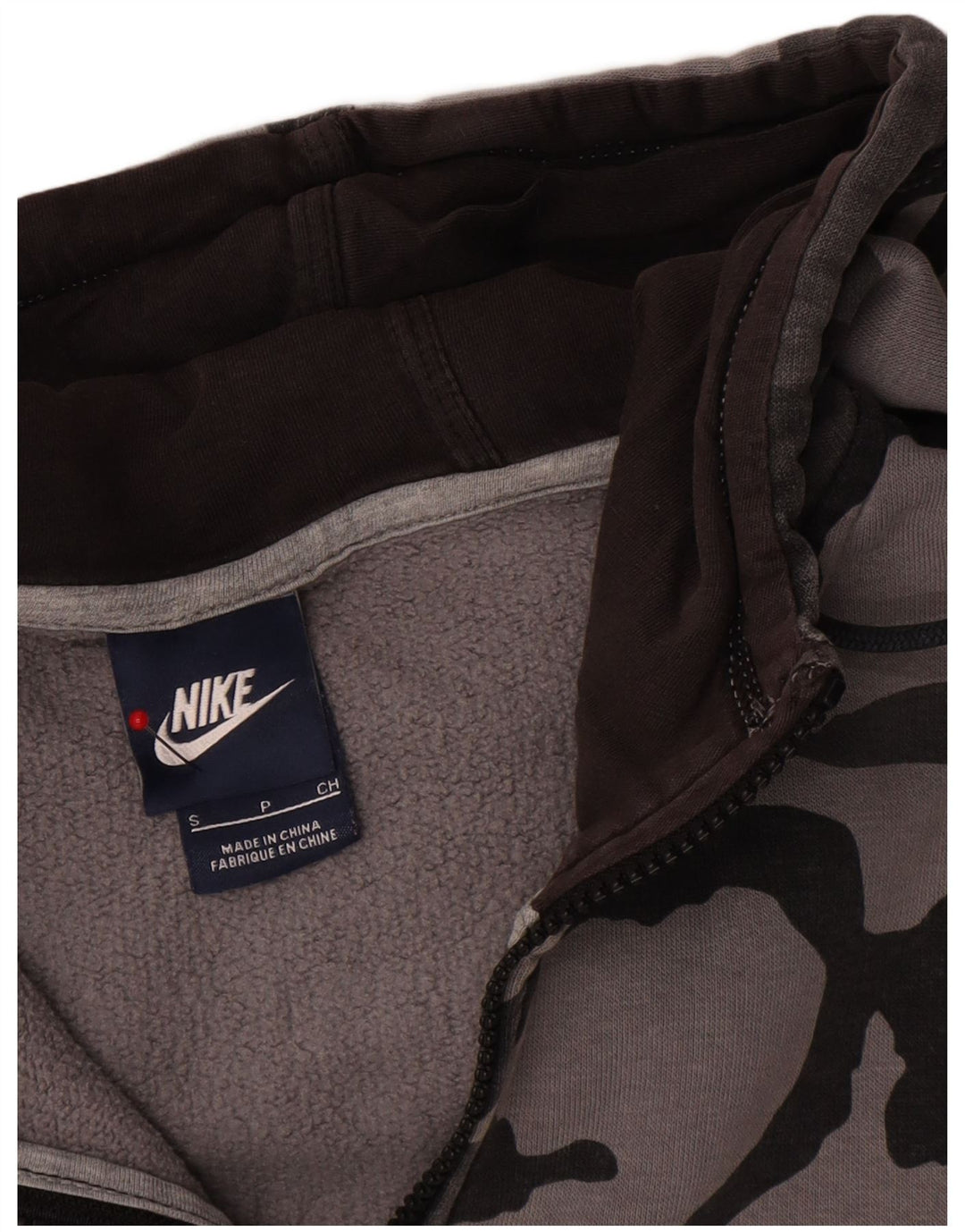 Felpa con cappuccio e zip Nike da uomo, piccola, in cotone mimetico grigio
