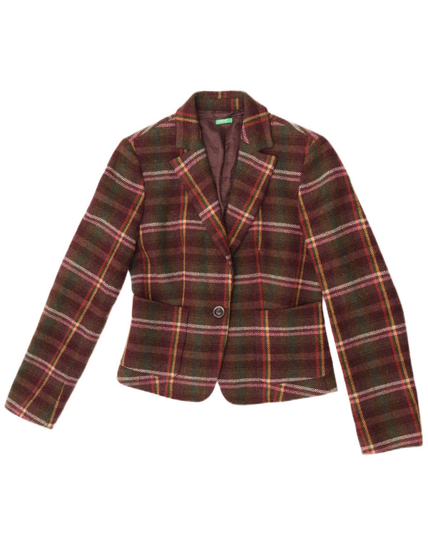 Giacca Blazer da Donna a 1 Bottone Benetton IT 44 Medium a quadri multicolore