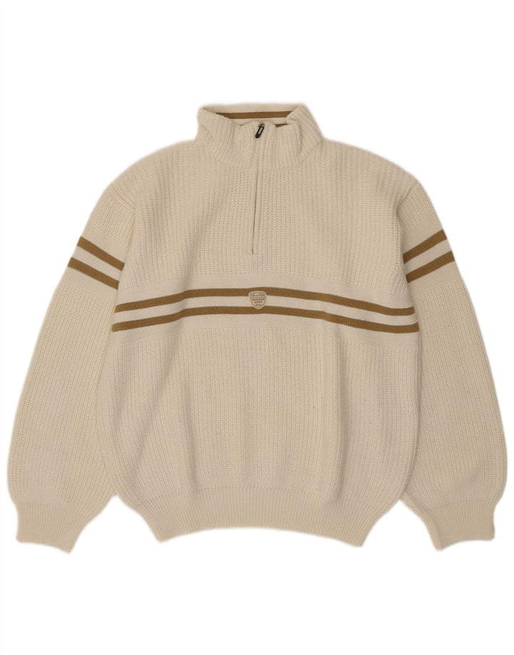 Maglione Fila da uomo con zip e collo IT 54 XL in lana a righe bianche