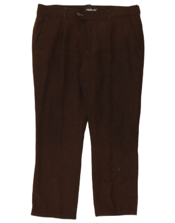 FARAH Pantaloni da Abito Dritti da Uomo W34 L26 Lana Marrone