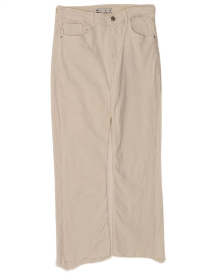 Jeans corti dritti invecchiati da donna Zara EU 38 piccoli W28 L25 bianchi