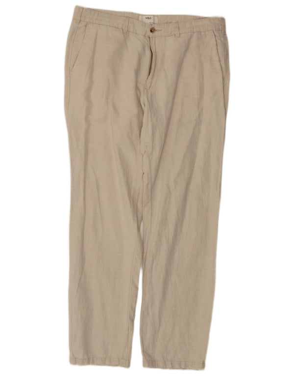 Pantaloni chino dritti da uomo Marks & Spencer W36 L30 cotone bianco sporco