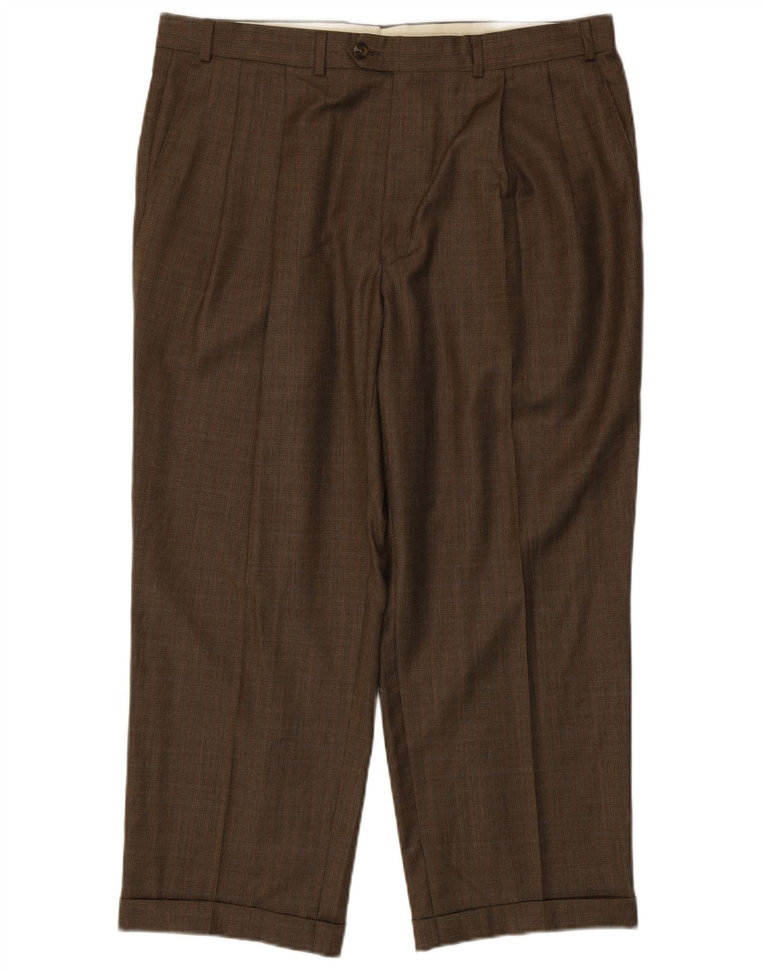 RALPH LAUREN Pantaloni da abito da uomo con pegging W38 L27 Lana pied de poule marrone