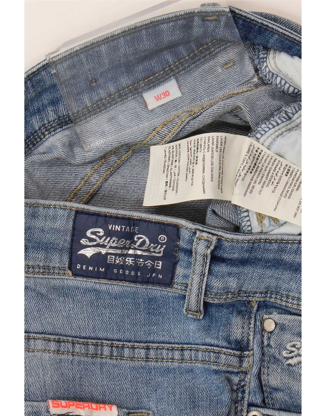 Pantaloncini di jeans invecchiati da donna Superdry W30 cotone blu medio