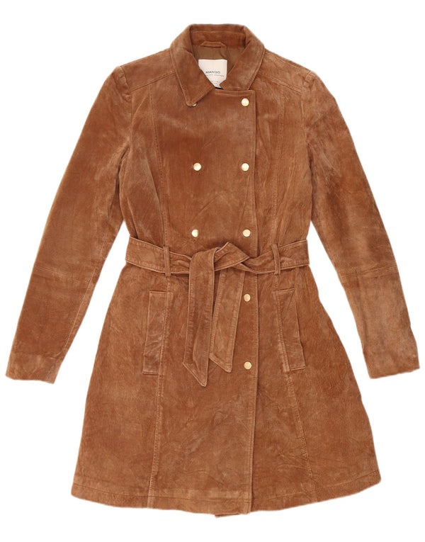 Mango Womens Suede Overcoat UK 12 Medium Brown Leather