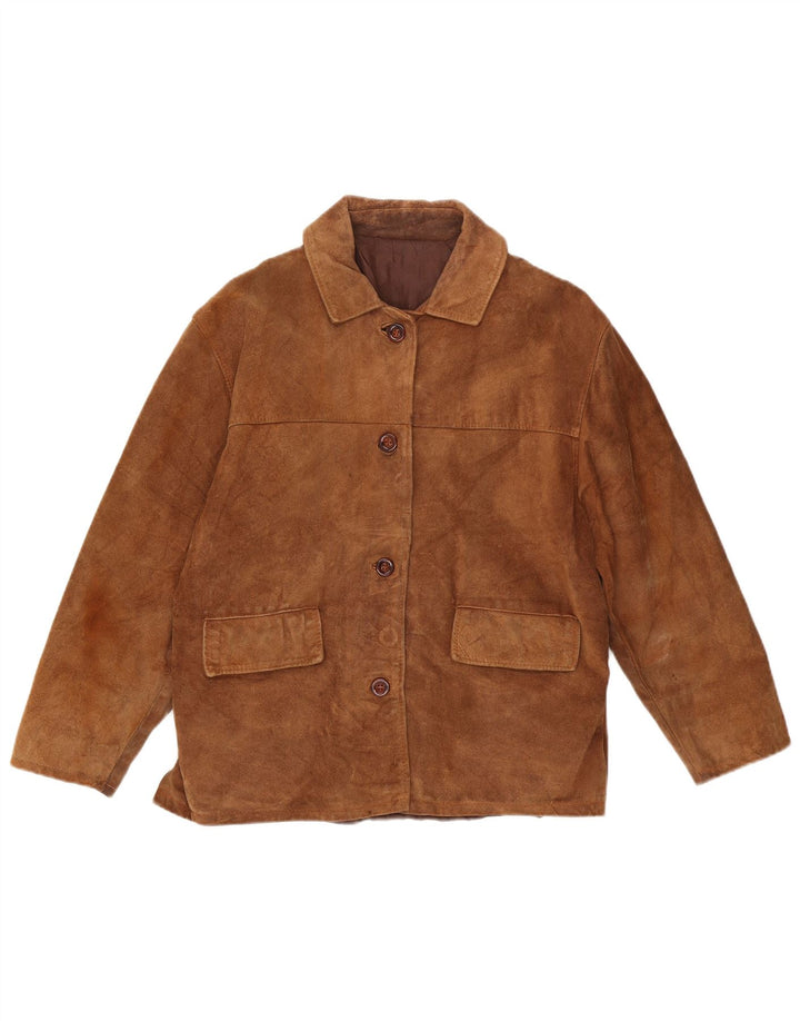 Giacca vintage in pelle scamosciata da donna UK 16 grande marrone