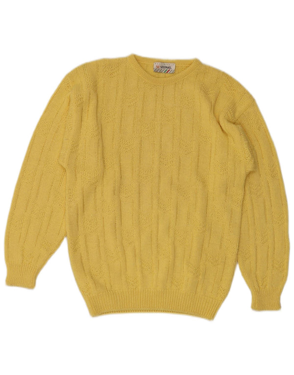 Maglione maglione girocollo da donna Stefanel UK 10 piccolo giallo geometrico