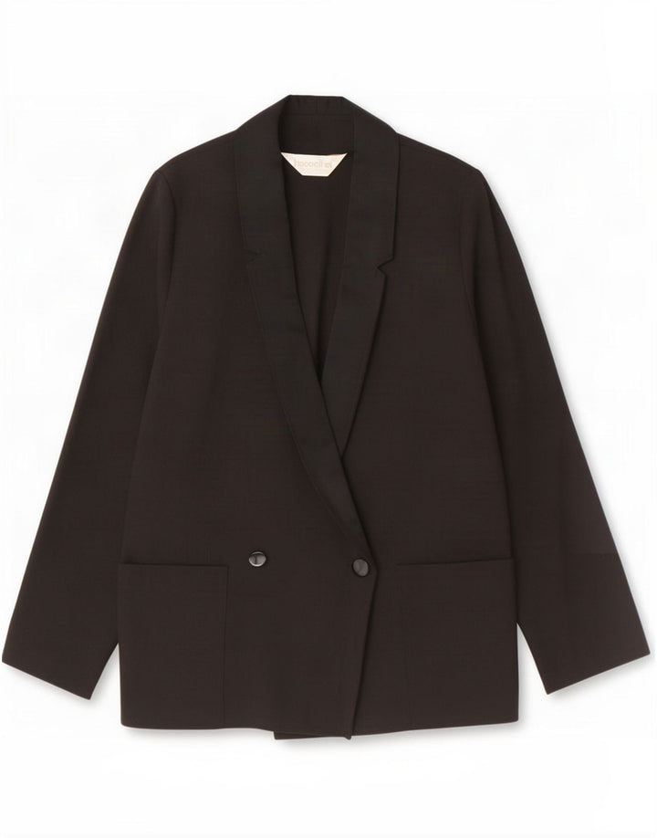Giacca blazer doppiopetto vintage da donna EU 36 piccola poliestere nero