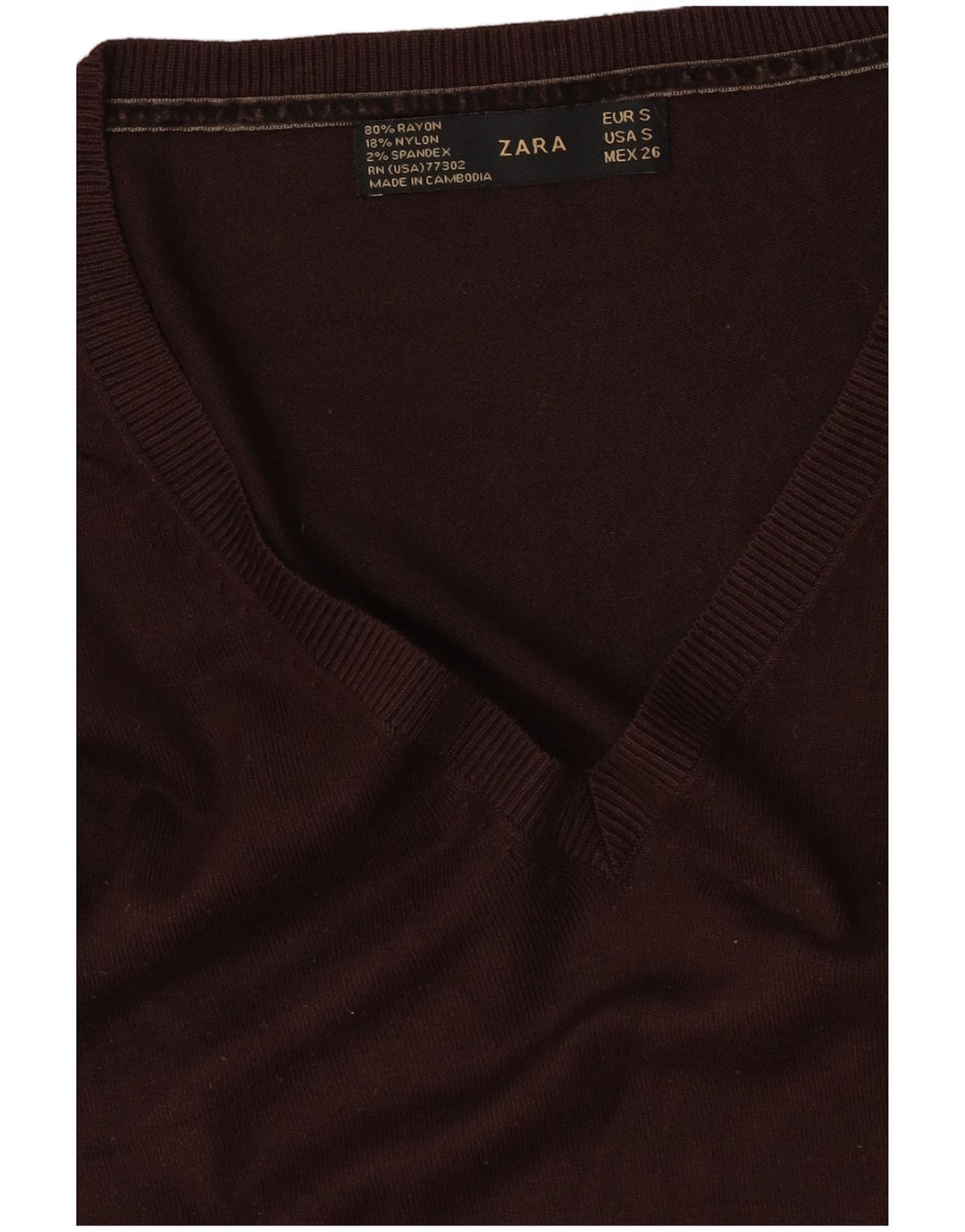 Maglione Zara da donna con scollo a V UK 10 piccolo rayon marrone