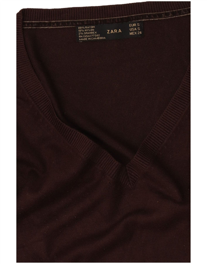 Maglione Zara da donna con scollo a V UK 10 piccolo rayon marrone