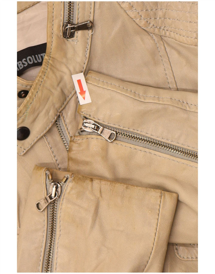 Giacca in pelle vintage da donna UK 16 grande in pelle beige