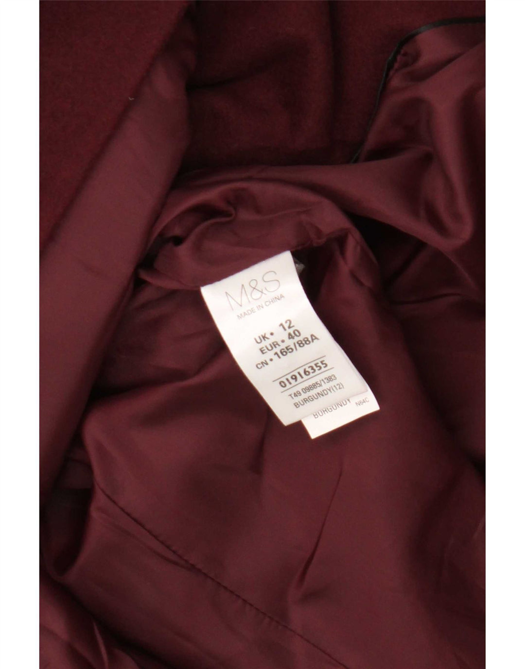 Cappotto da donna Marks & Spencer UK 12 Poliestere bordeaux medio