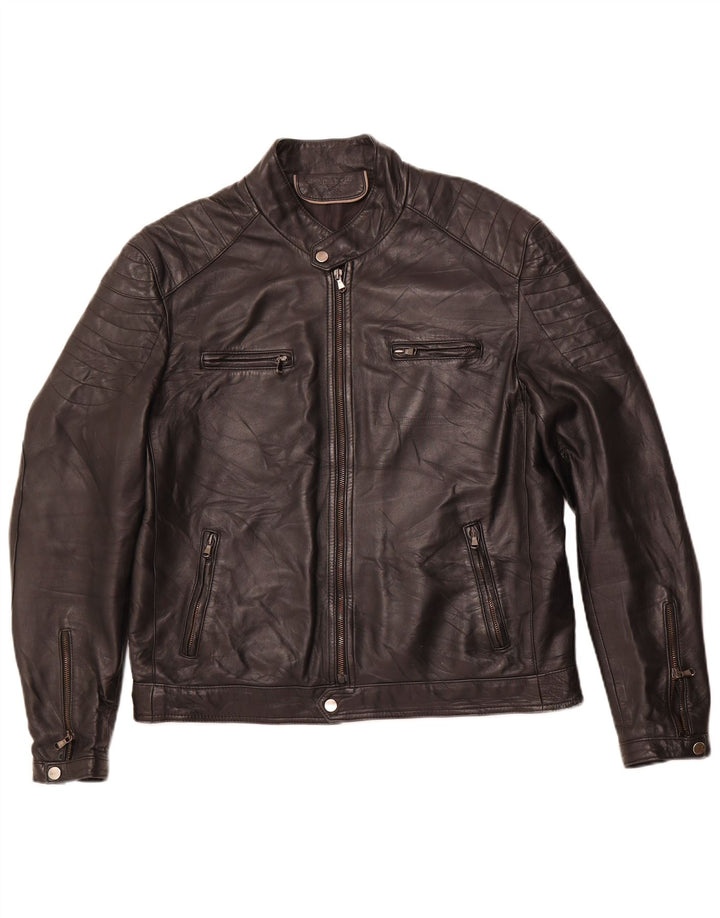 Giacca da pilota in pelle da uomo VINTAGE IT 54 2XL Pelle nera