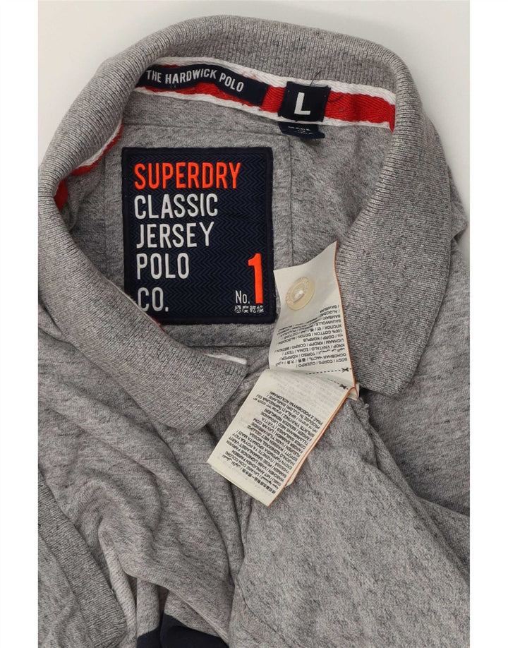 Polo da uomo Superdry in cotone a righe grandi grigie