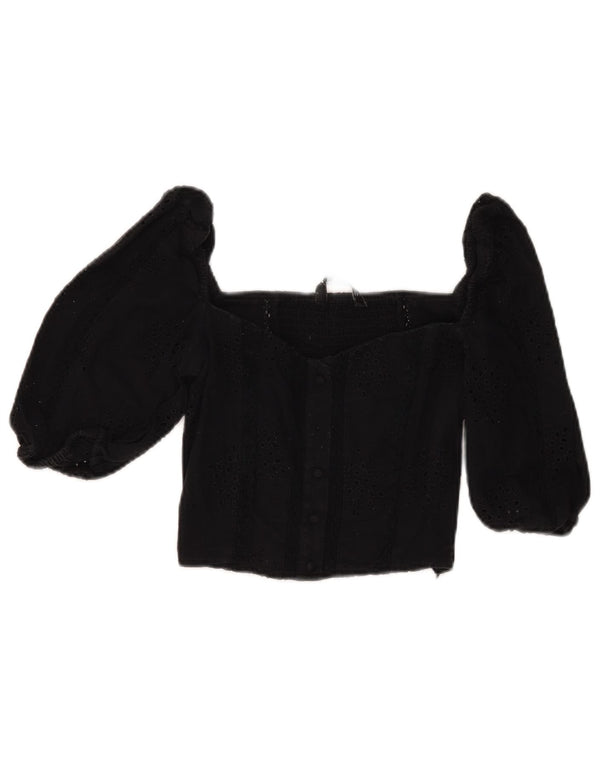 Zara Top corto da donna con spalle scoperte e maniche a 3/4 UK 6 XS Nero