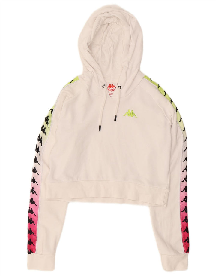 KAPPA Womens Crop Graphic Hoodie Jumper UK 14 Medium White