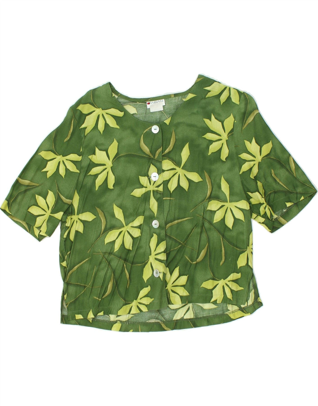 FABIANI Womens Short Sleeve Shirt Blouse UK 14 Large Green Floral Viscose | Vintage Fabiani | Thrift | Second-Hand Fabiani | Used Clothing | Messina Hembry 