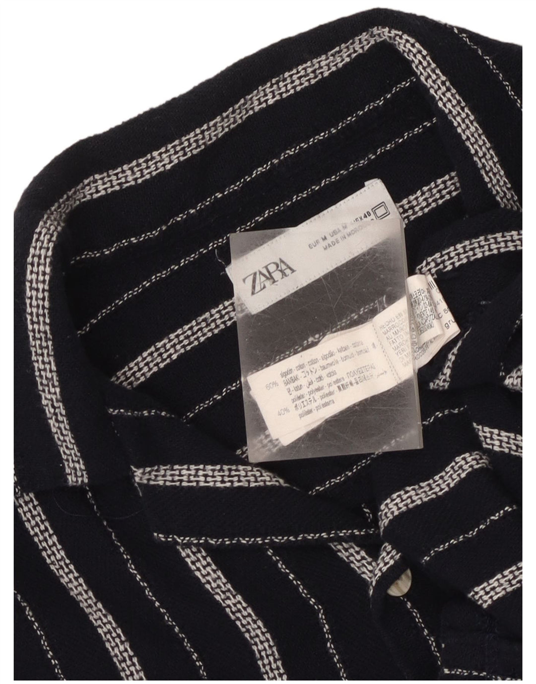 Camicia Zara da uomo a maniche corte in cotone a righe blu navy medio