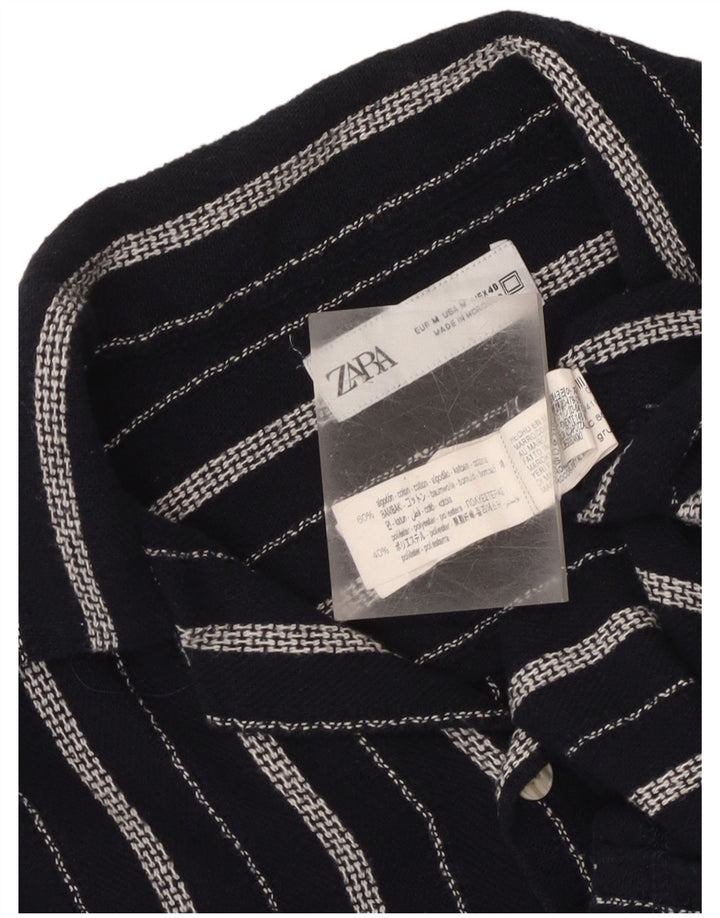 Camicia Zara da uomo a maniche corte in cotone a righe blu navy medio