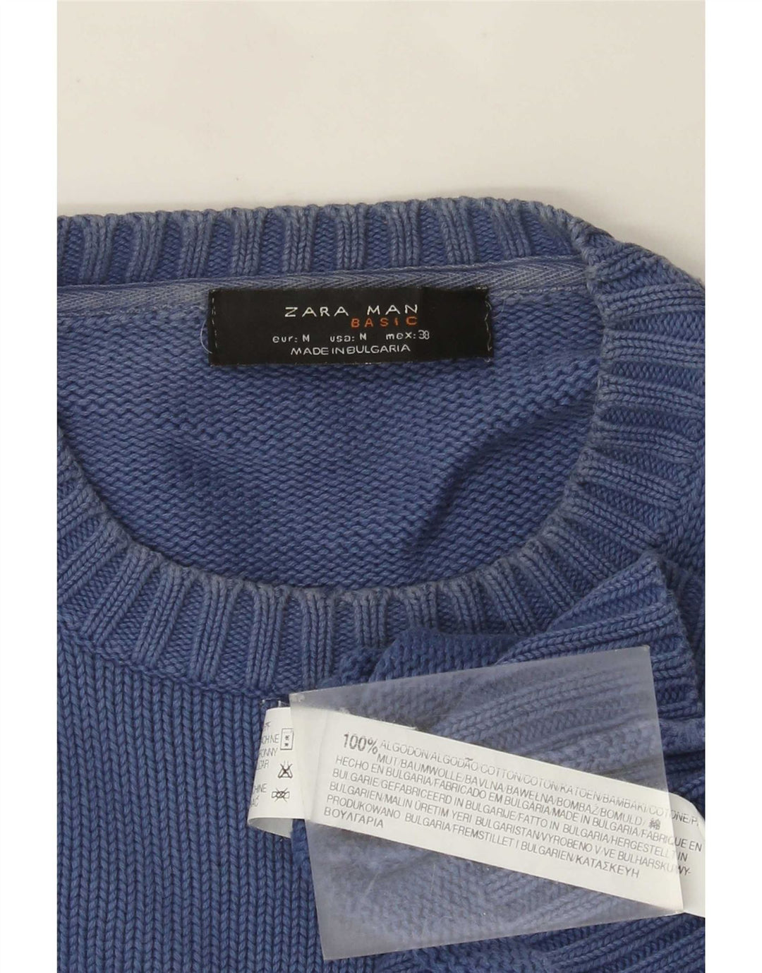 Maglione maglione girocollo da uomo Zara in cotone blu medio