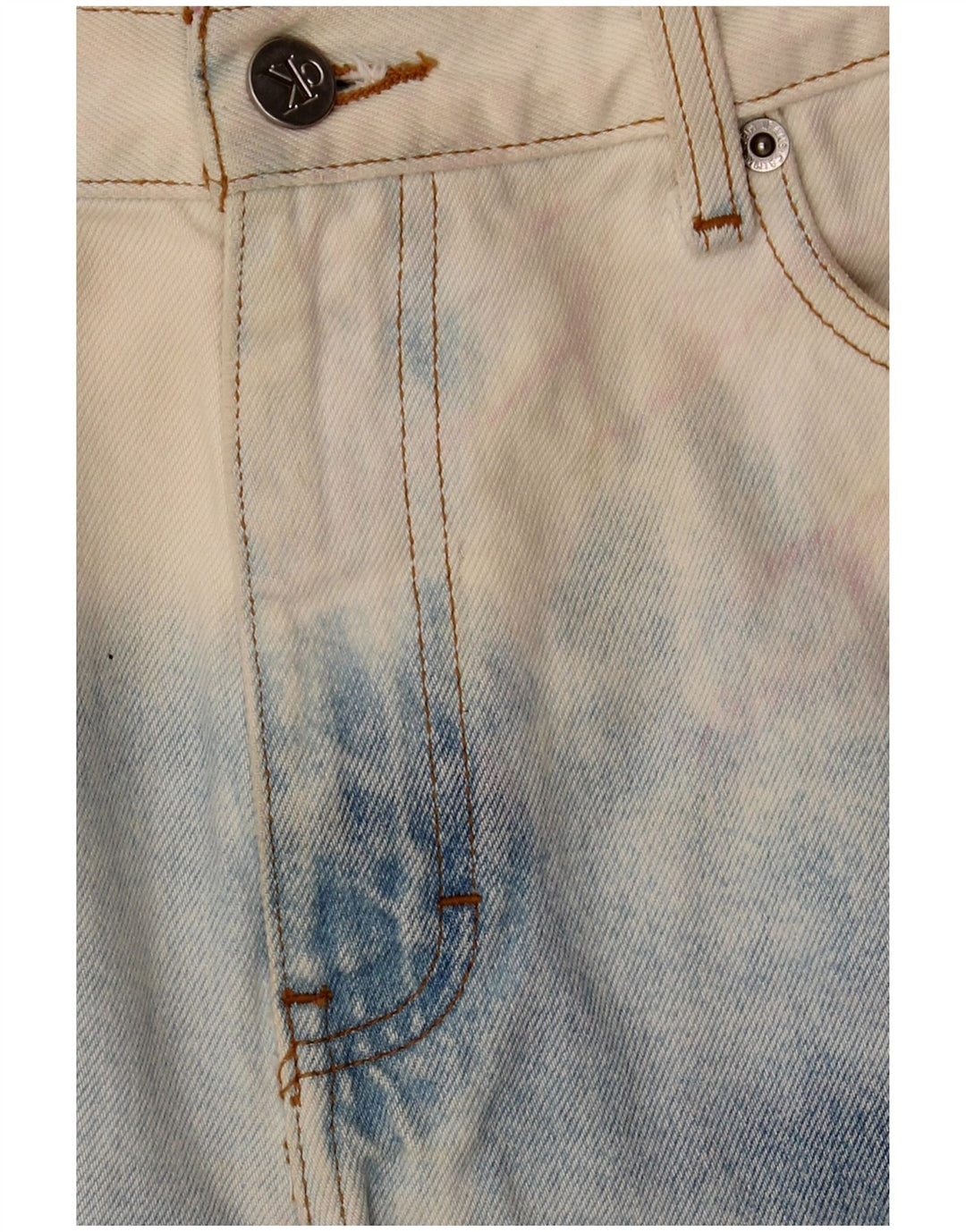 CALVIN KLEIN Pantaloncini di jeans da donna US 10 Large W32 Blu Tie Dye Cotton
