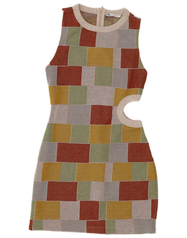 Abito aderente senza maniche da donna Zara UK 12 Medio multicolore geometrico